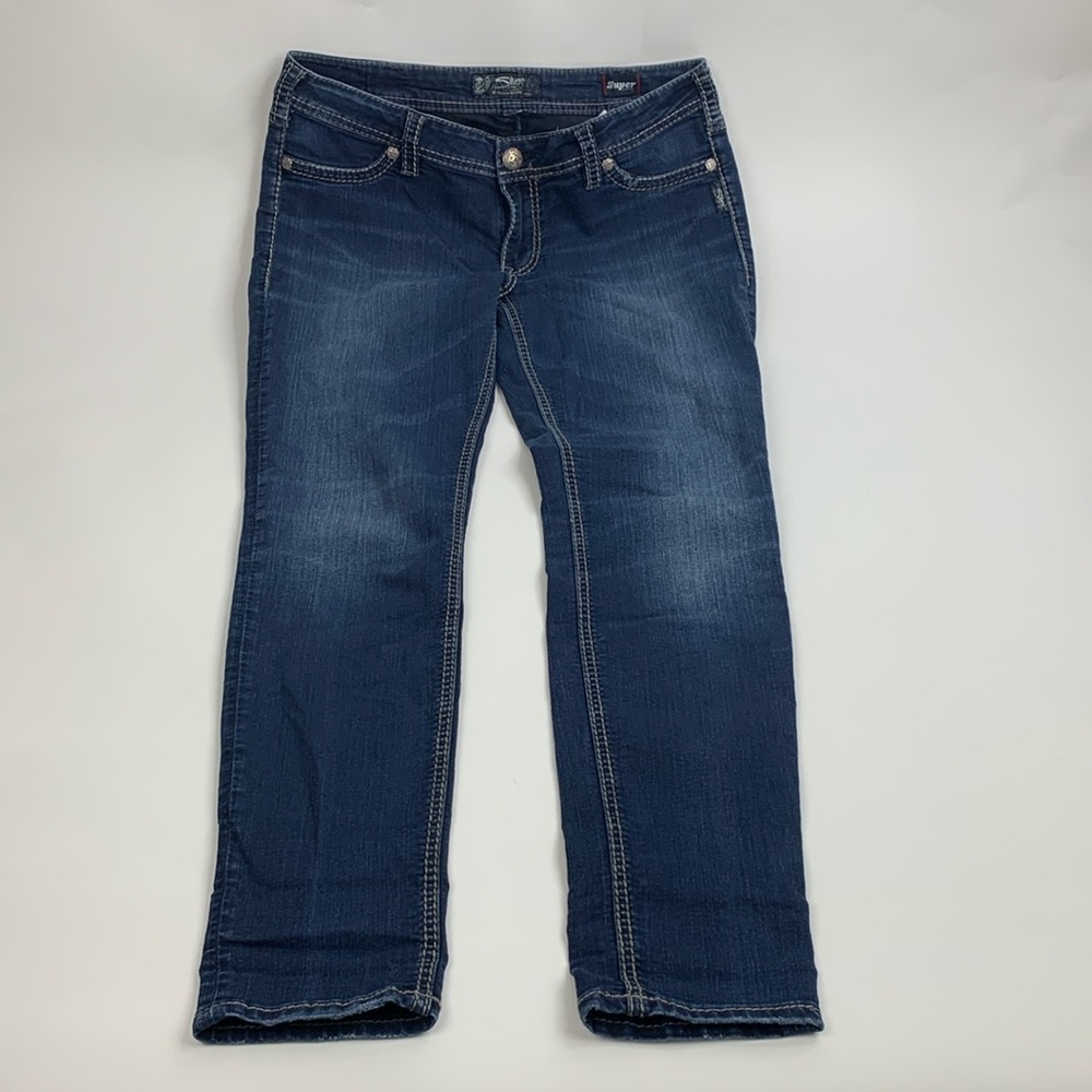 Silver Jeans Suki Mid Super Skinny jeans Dark wash Stretch Size 33 EUC